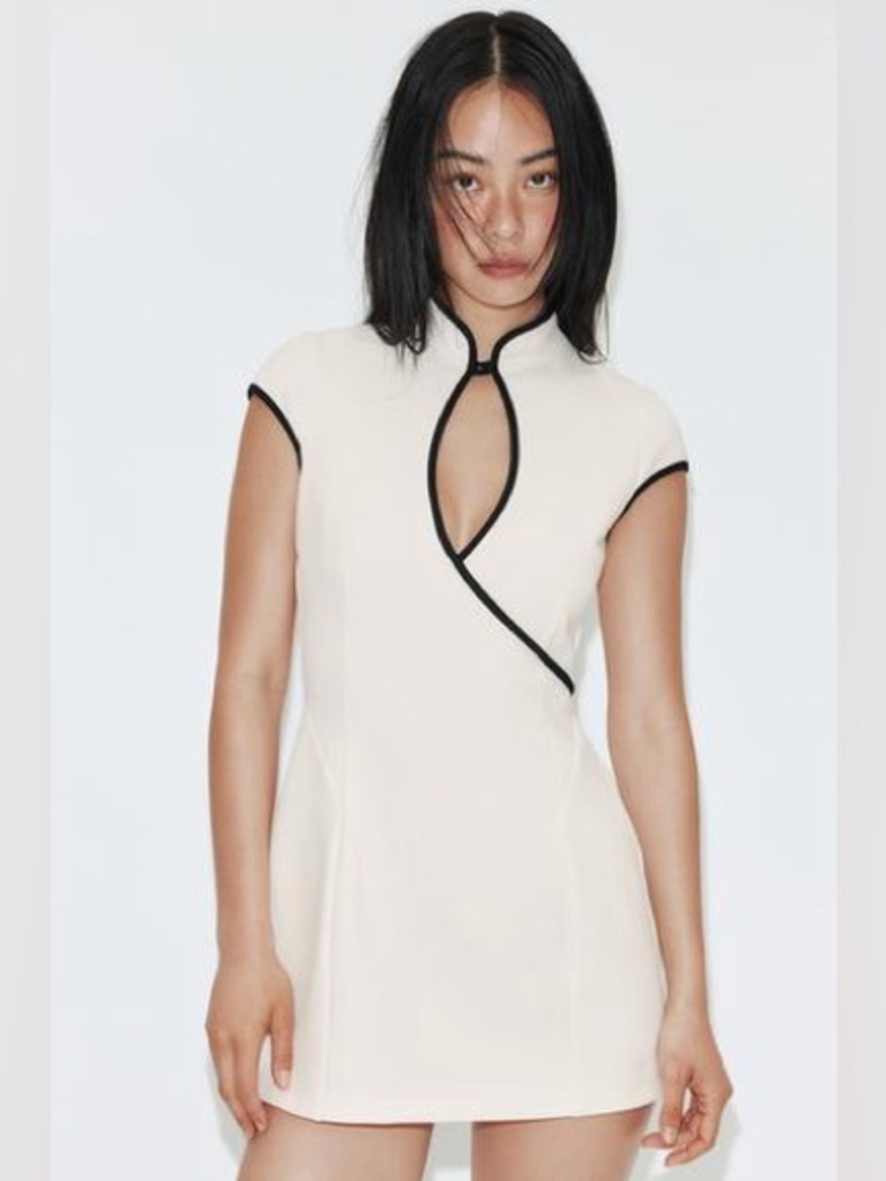 Contrast Piping Black & White Mini Dress ZARA